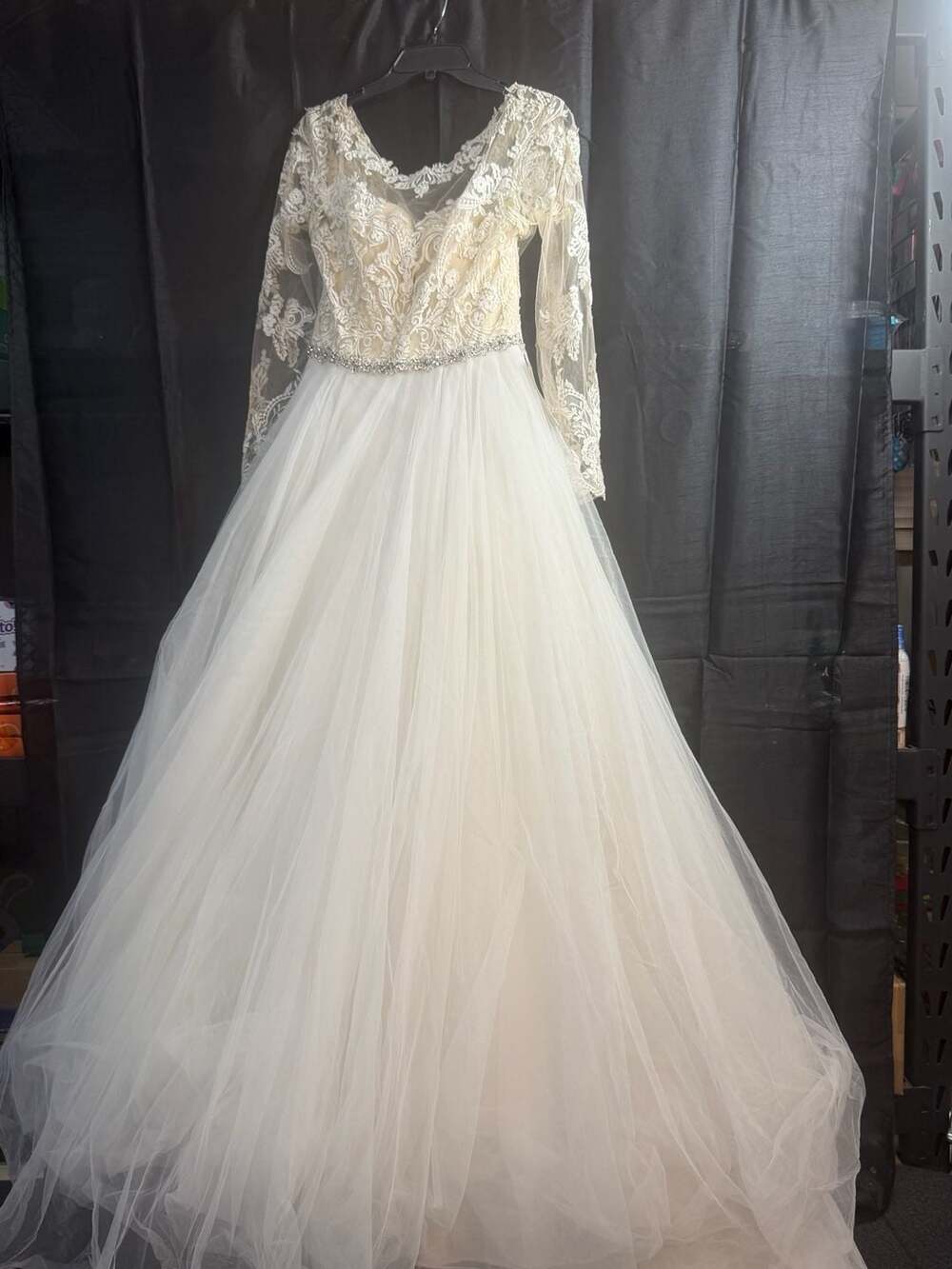 Vendor DC Long Sleeve Lace Tulle Wedding Dress Style DC-591 Ivory/Nude Size 10